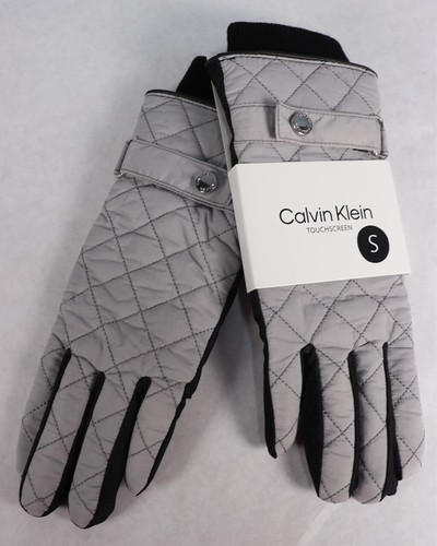 Calvin Klein Women's Nylon Quilted Gloves Size Small Gray $58 New