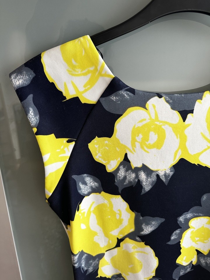Navy Blue With Yellow Flowers Bodycon Dress AX Paris Size 10 Worn