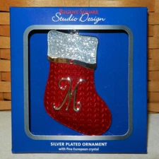 Regent Square Studio Design Red Stocking Letter M Collectible Ornament w/Crystal