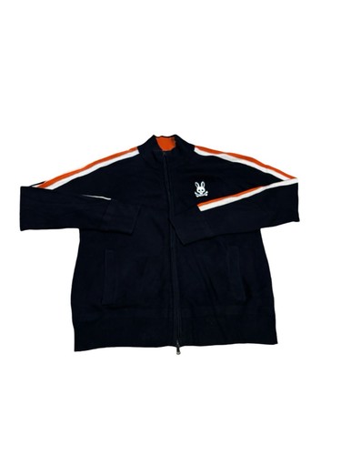Psycho Bunny Normanton Zip Strickjacke blau mit orange weißen Streifen Gr. XS
