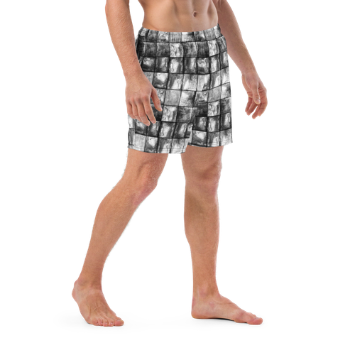 Black Gray White Marbled Squares Custom Print Men's Swim Trunks 2XS-6XL - Picture 6 of 47