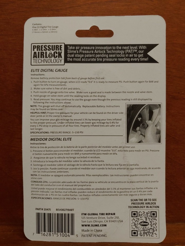 NEW Slime Elite Digital Tire Gauge (5150 PSI) Pressure Airlock Item 20475 eBay