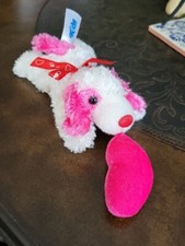 Kids 2009 Puppy Dog White Plush Pink Love Heart In Mouth Laying Down