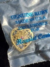 Harriet Carter Genuine Ruby Goldtone Heart Lapel Pin NIP