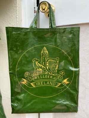Vintage Belleek Irland grün Einkaufstasche PVC Baumwolle 14''x18''