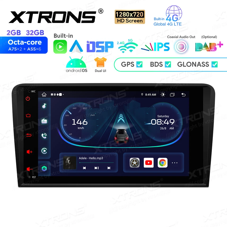 Wireless Car Play 8" Android 14 8Core Car Stereo Radio GPS 4G LTE For Audi A3 8P - Image 3 of 4