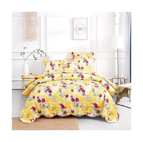 DaDa Bedding Radiant Sunshine Yellow Floral Bedspread Set - Hummingbirds Farm... - Picture 9 of 9