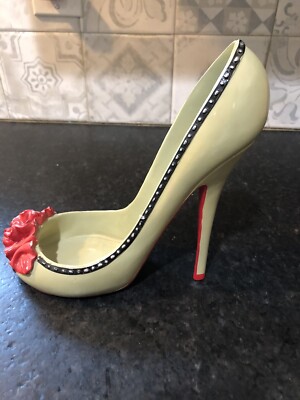 8'' Tall Ceramic High Heel Shoe Red Bottom with Bow Bottle Holder by Giftcraft