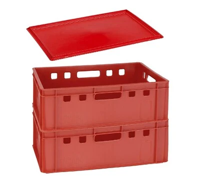 2 St. Lagerbox Eurokiste 60x40x20 cm E 2 rot + 1 Deckel NEU Gastlando