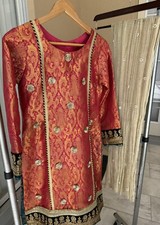 Pakistani Designer Formal Mehindi Colorful Jaquard Kameez Beaded Chiffon Dupatta