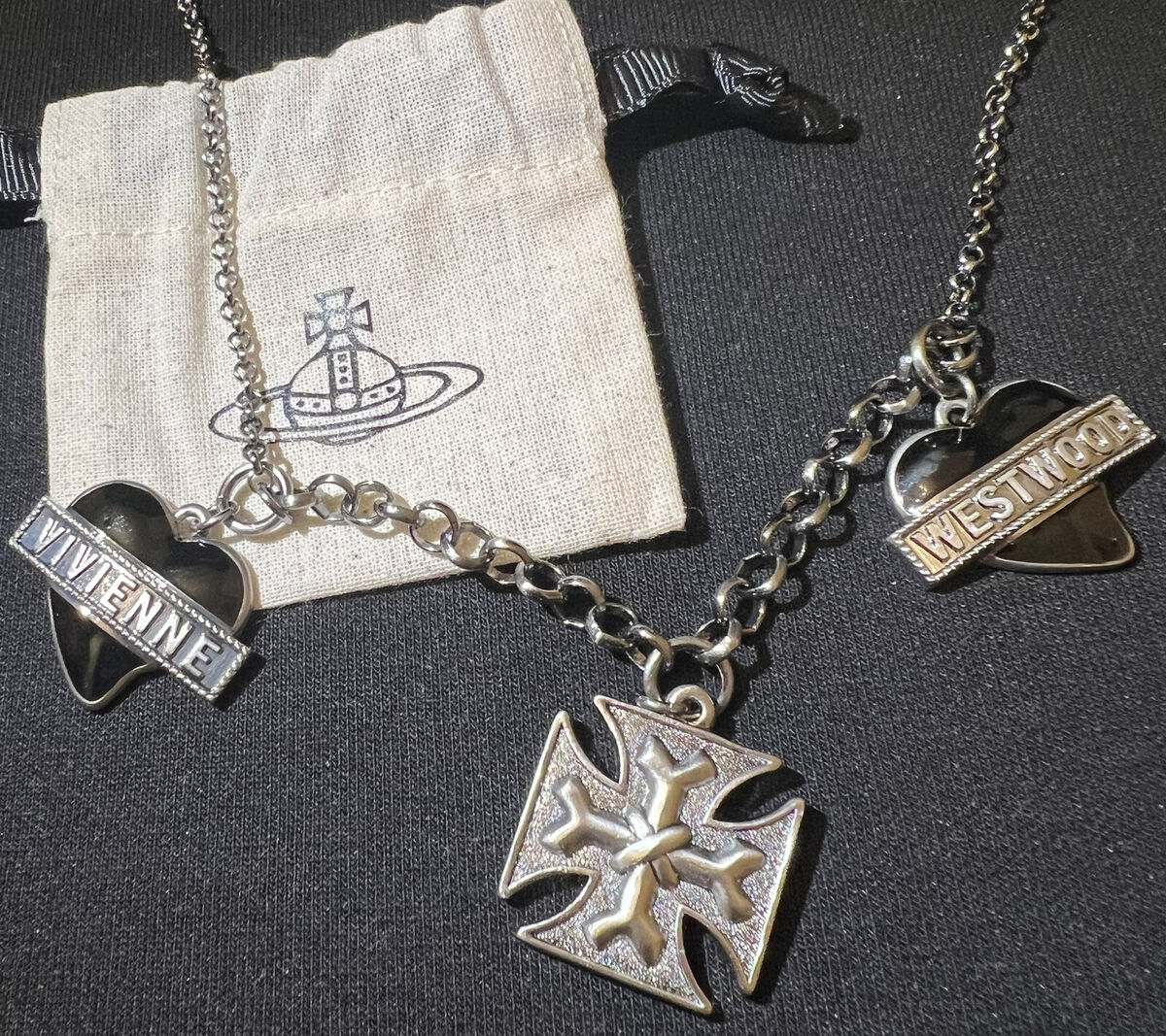 Vivienne Westwood Nana Triple Charm Black Heart And Cross Vivienne Westwood Nana Triple Charm Black Heart And Cross