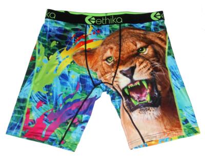 Ethika the Staple JABARI Allover Print Cougar w/Green Fangs Long Boxers Mn's NIP
