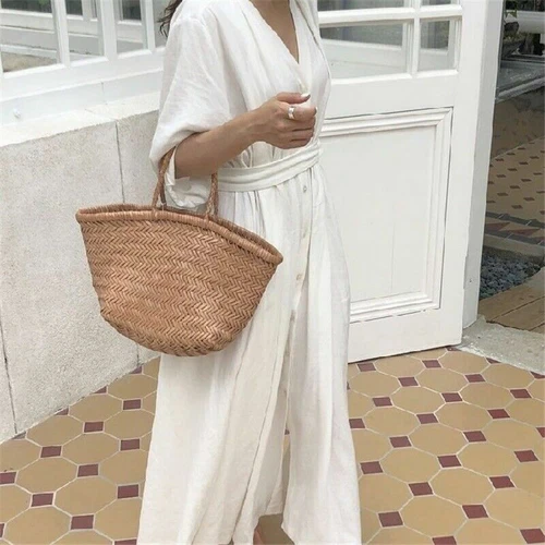 Mujer Vestido de Lino Algodón Cuello en V Cinturón Largo Botón Suelto Informal Blanco Negro Hada - Imagen 7 de 16