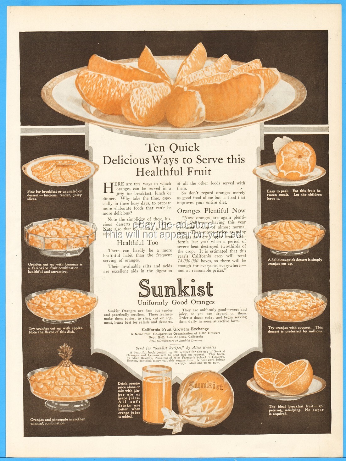 1919 Sunkist Oranges California Fruit Growers Exchange Ten Delicious