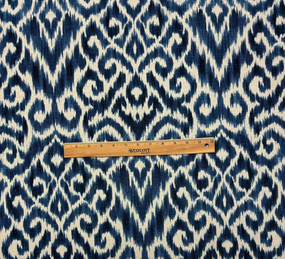 WAVERLY WILLIAMSBURG THOMPSON IKAT TINTA AZUL MULTIUSO TELA DE LINO POR YARDA 54"W Foto 3 de 4