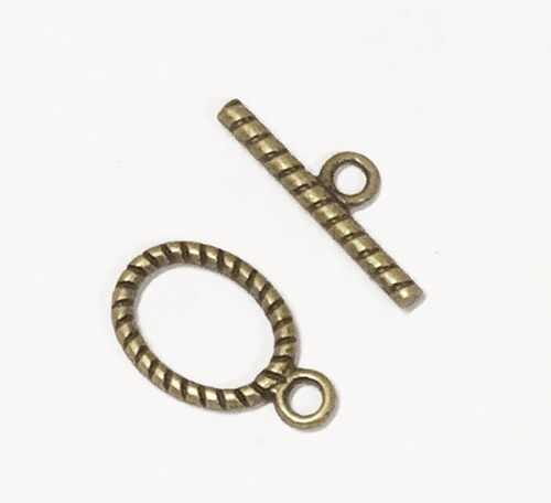 20 sets Antiqued Brass oval Toggle Clasps, bulk twisted toggle clasps - Picture 3 of 4
