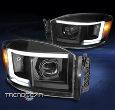 For 2006-2008 Dodge Ram 1500 2500 3500 LED Tube Projector Headlights Lamp Black
