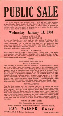 Genealogy Broadie Farm Windfall Hobbs Elwood Curtisville 1948 Public Sale - B1