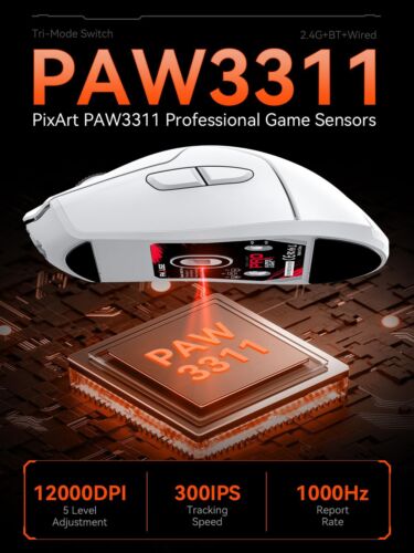 White Wireless Gaming Mouse Tri Mode 2.4G/Bluetooth/Wired PAW3311 Sensor 1200... - Picture 2 of 7