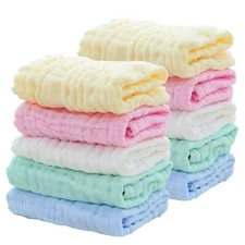 10 Pack Soft Muslin Unisex Baby Washcloths For Daily Use 100% Cotton Set For ...