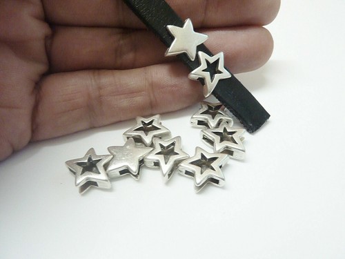 10 Schiebeperlen Stern f. flaches Leder, Slider, DIY Schmuck z.TOP Preis ZM313 - Picture 6 of 12