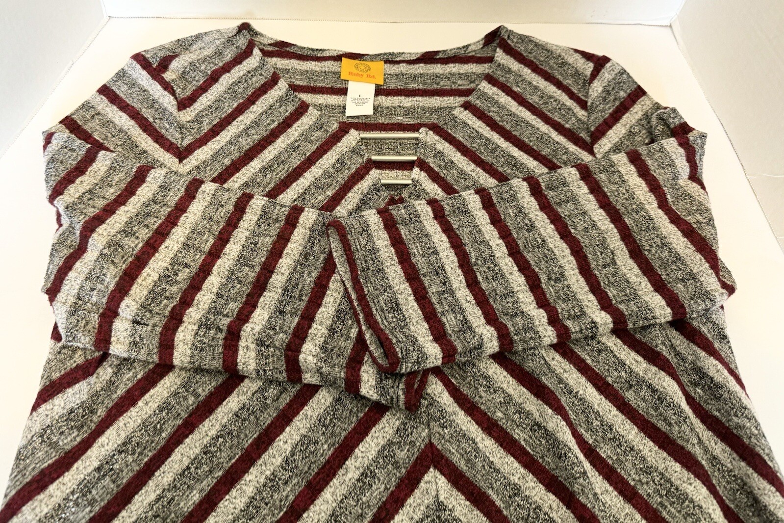 Ruby Rd Stripe Maroon Silver Metalic Thread Tunic… - image 10