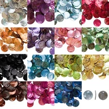 15 Iridescent Mussel Sea Shell Flat Round Coin Drop Charm Thin Disc Beads w/Hole