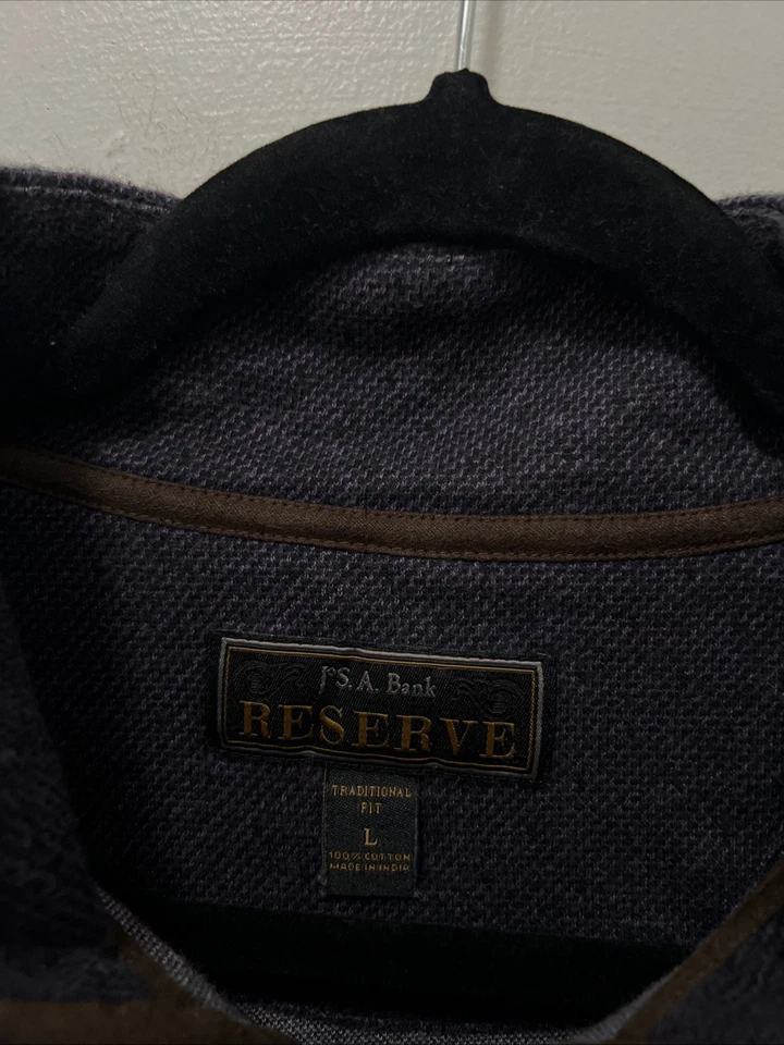 Suéter Jos A Bank Reserve 1/4 Cremallera Para Hombres Grande Púrpura Texturizado Codo Parches Foto 4 de 4