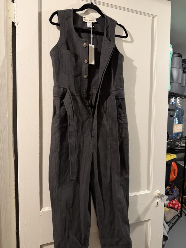 Caron Callahan Grey Textured Jumpsuit. Tie Waist. XS. NWT.