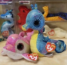 Neptune the Seahorse and Sparkles the Dolphin Pair 6" Ty Beanie Boos Babies