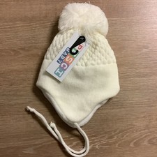 Baby Unisex Hat Pom Pom Knitted Winter Fleece Lined Chin Strings Ties 3-6 Mth