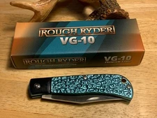 Rough Ryder Blue and Black Textured Aluminum 4" Pocket Knife RR2103