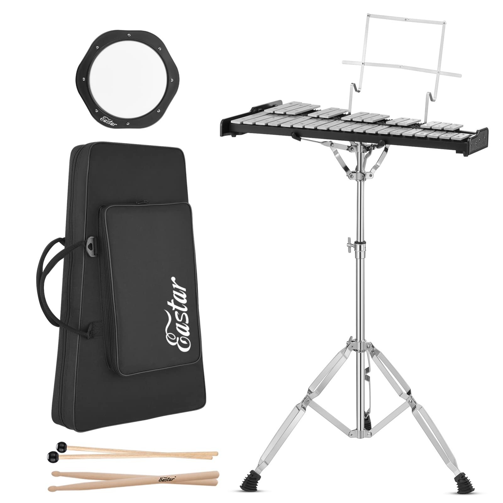 Tone Aluminum Glockenspiel Percussion Kit with Stand, 8" Pad & Carry Bag