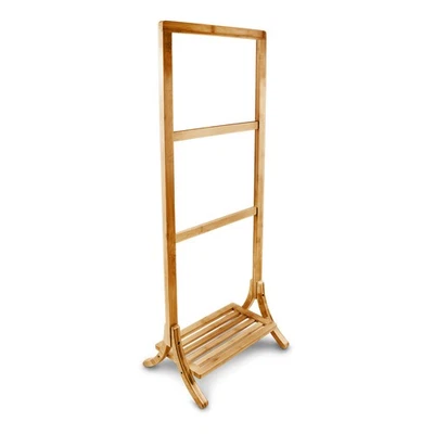 Porte-serviettes léger porte-serviettes en bambou porte-serviettes avec étagère - Photo 1/4