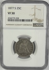 1877-S 25C Seated Liberty Quarter - NGC VF30