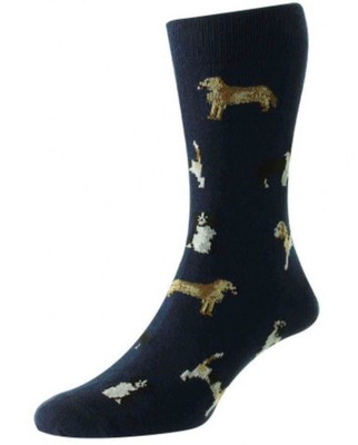 HJ Hall Country Dogs Motif Socks HJ67 Navy