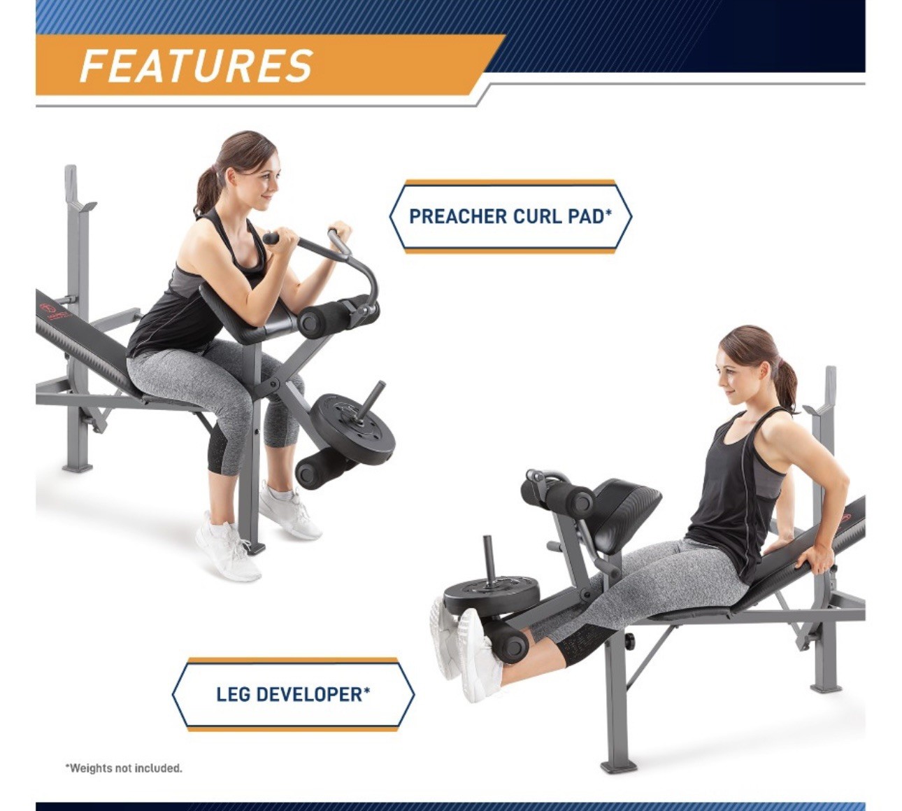 Standard Weight Bench | Marcy Diamond Elite MD-389 Leg Developer Preacher Curl