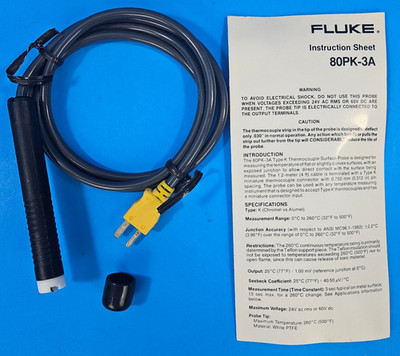 Fluke 80PK-3A Type K Thermocouple TC Thermometer Surface Temperature Probe