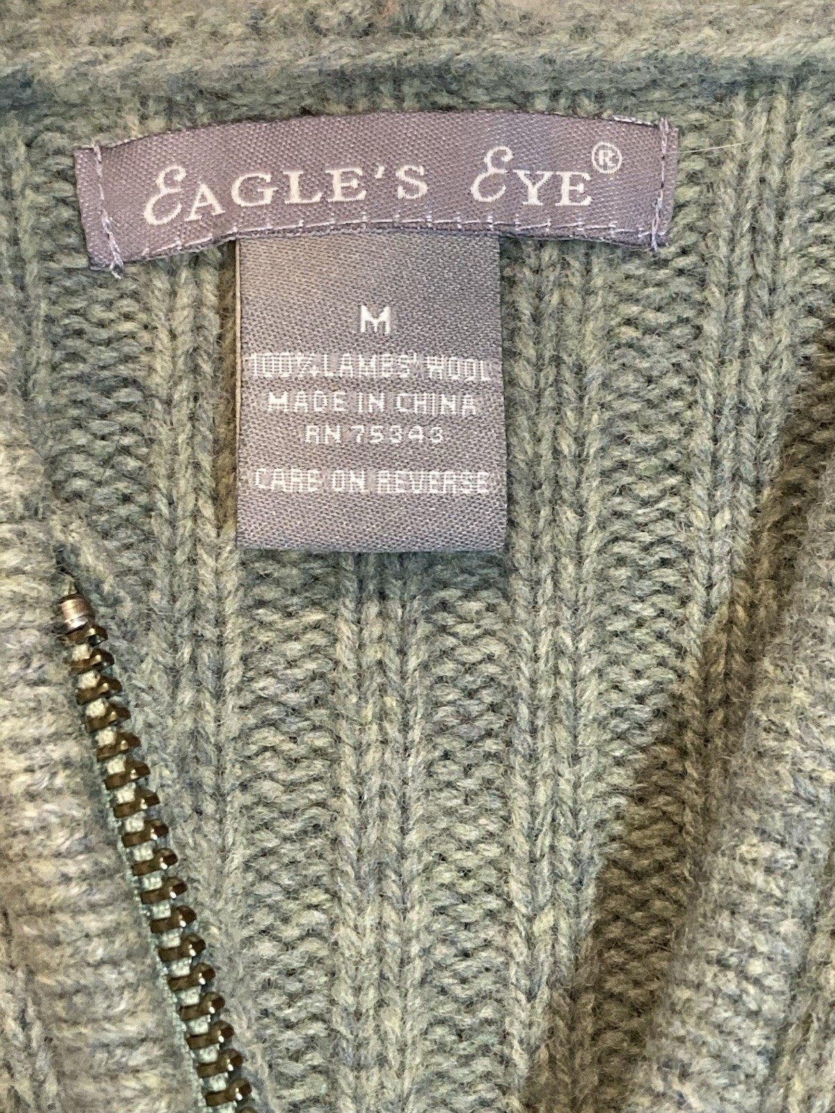 Eagles Eye Wool Full Zip Hooded Cable Knit Cardigan Sweater Womens Size M Green