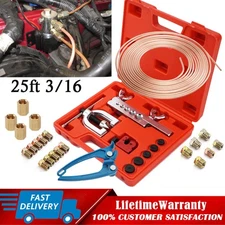 25 FT 3/16 Copper Coated Brake Line Tube Bender Single Double Flaring Tool KIT