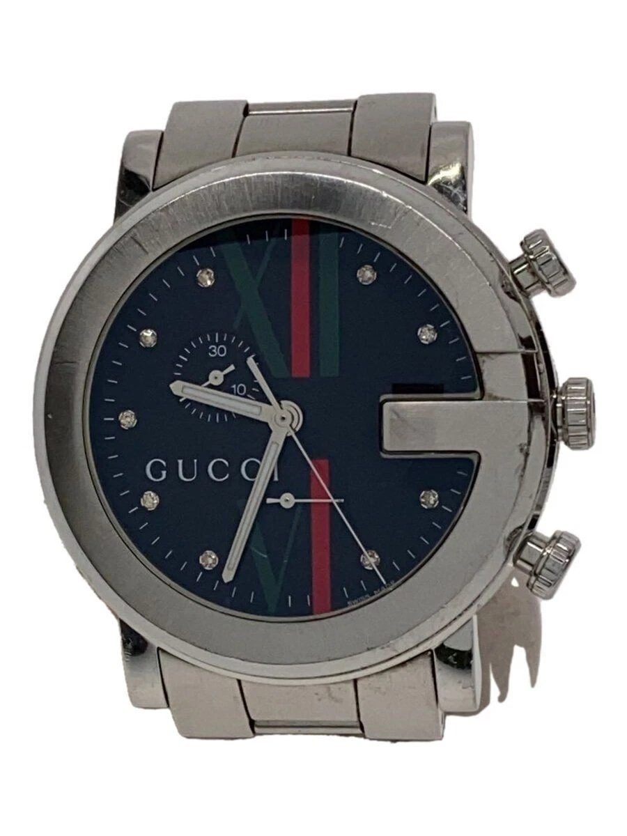 Montre Homme GUCCI Chrono Quartz Analogique Noir Argent 101 M Cadre Ceinture Occasion