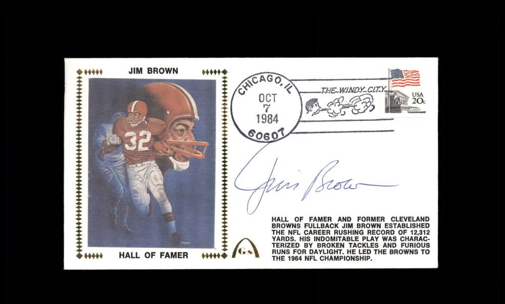 Jim Brown PSA DNA Signed 1984 First Day Cover Cache FDC Hall of Famer Autograph