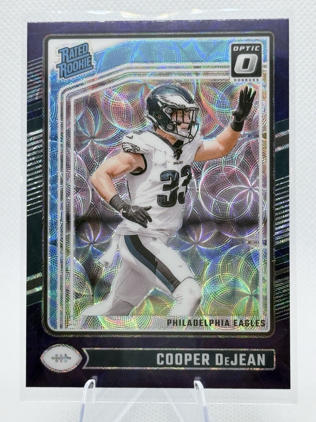 2024 Panini Optic - Rated Rookie Cooper DeJean #221 Purple Scope Prizm (RC)