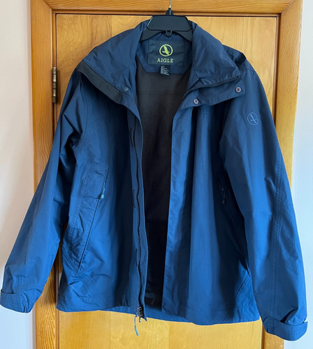 Aigle Navy Blue Large Nylon Full Zip Sun Grip Hooded Jacket Zip Pockets