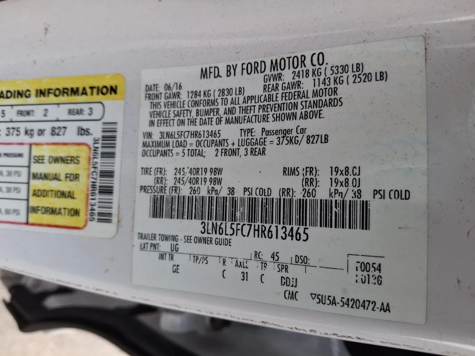 Used Left Tail Light Assembly fits: 2017 Lincoln Mkz quarter panel mounted Left - Image 4 of 4