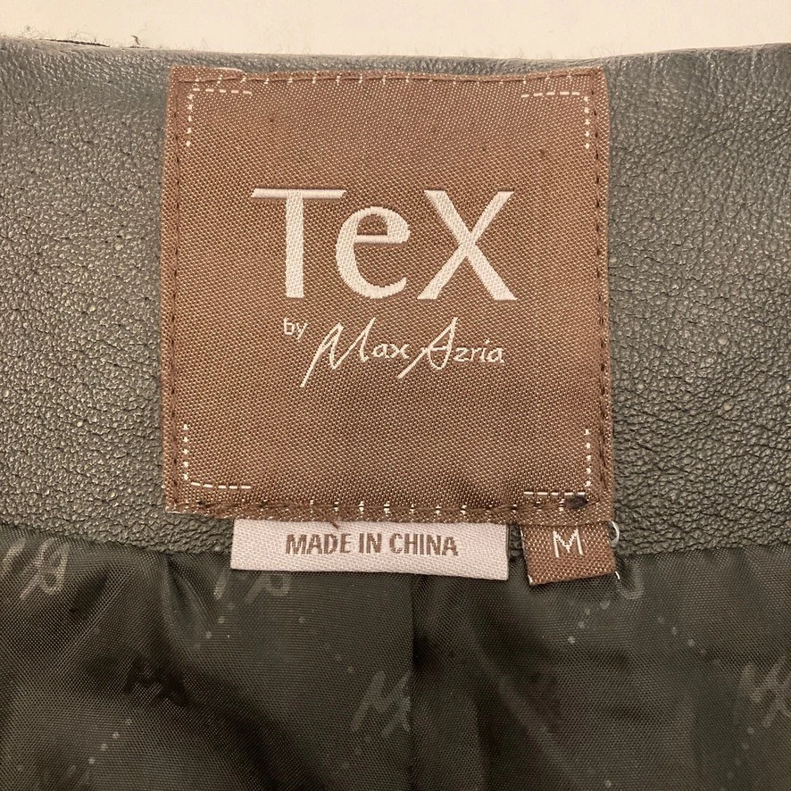 Chaqueta de cuero negra recortada Tex by Max Azria mangas globo 3/4 para mujer mediana Foto 3 de 4