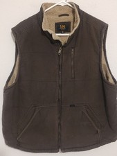 Lee Workwear Vest Mens XL Brown Sherpa Lined Canvas Zip Pockets Heavyweight