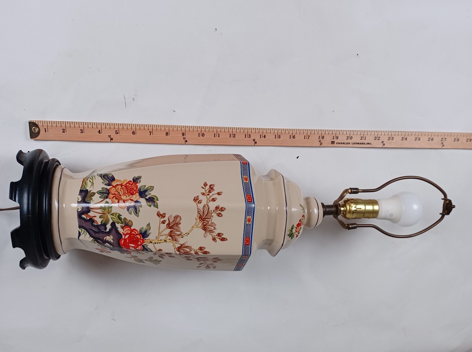 Elegant Vintage Porcelain Ginger Jar Lamp 27" Floral Chinoiserie Table Lamp