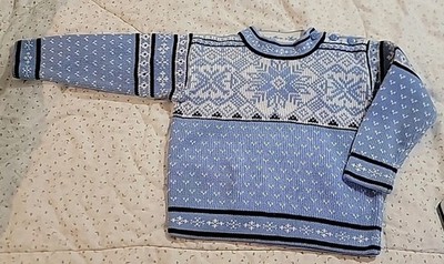 Hanna Andersson Blue Nordic sweater Boys Girls 90 3T Fair Isle Alpine Snowflake 