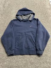 Vtg Nike Silver Tag Navy Blue Mini Check Swoosh Y2K Pullover Hoodie Men’s Medium